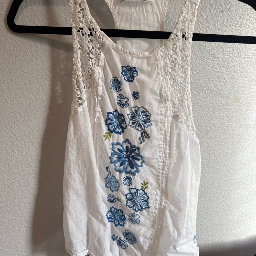 Abercrombie & Fitch White Tank Top with Blue Floral Design